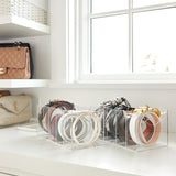 Clear acrylic belt organizer with multiple compartments